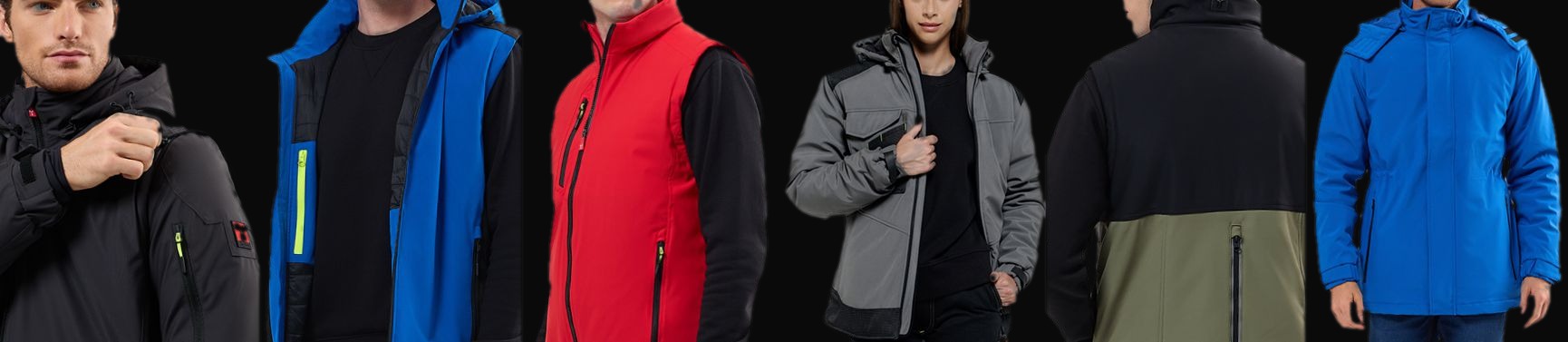 Modelli di giacche, gilet e parka Padded Soft-shell Payper in nero, blu, rosso, grigio e verde